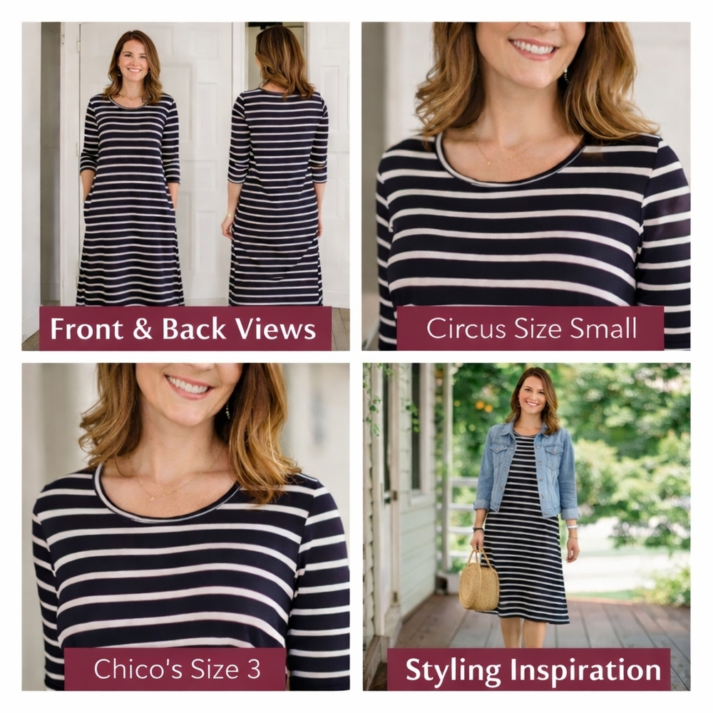 Chico's Black and Gray Striped Top